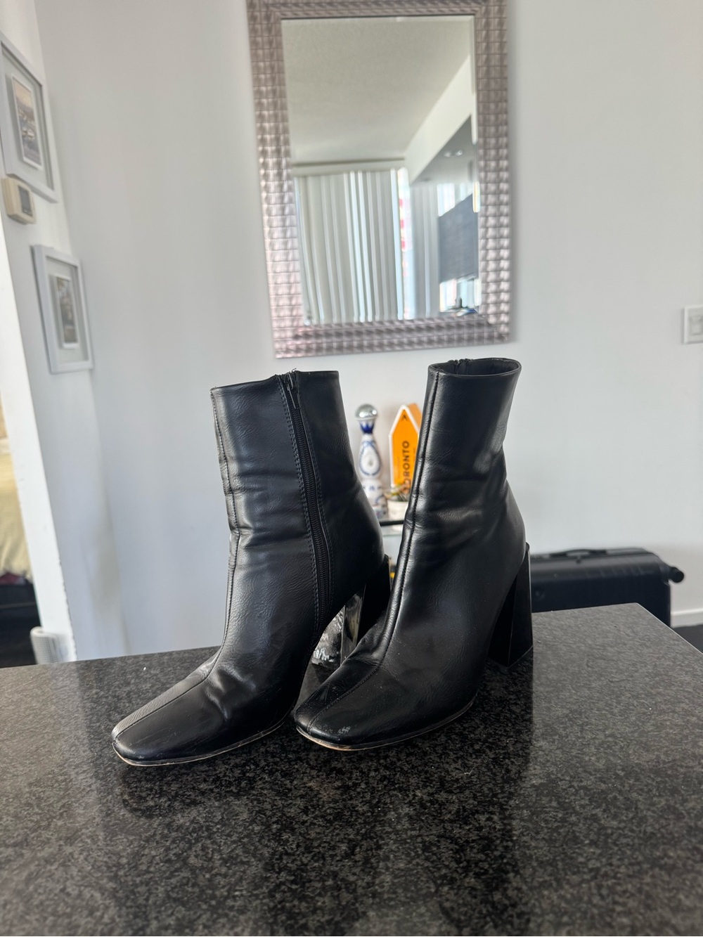 Nasty Gal Black Leather High Heel Ankle Boots